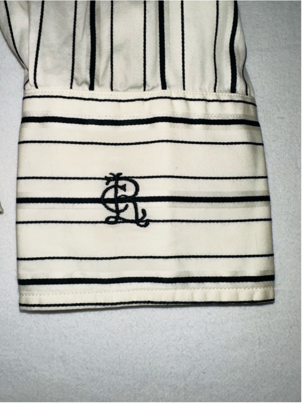 Ralph Lauren Women’s Black Ivory Stripe Cotton Puff Sleeve Button Down Shirt 10 - Picture 12 of 14